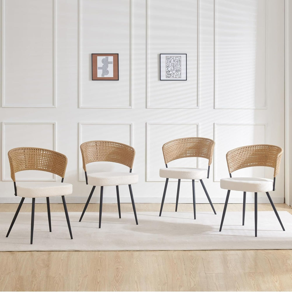 Rattan Dining Chairs Set of 4,Kitchen Chairs with PE Cane Back,Upholstered Bo...