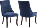 Linen Dining Chairs Set of 2,Comfy Fabric Upholstered Accent Chairs for Kitchen Living Room,Channel Tufted Dining Room Chairs with Curved Solid Wood Legs(Blue)