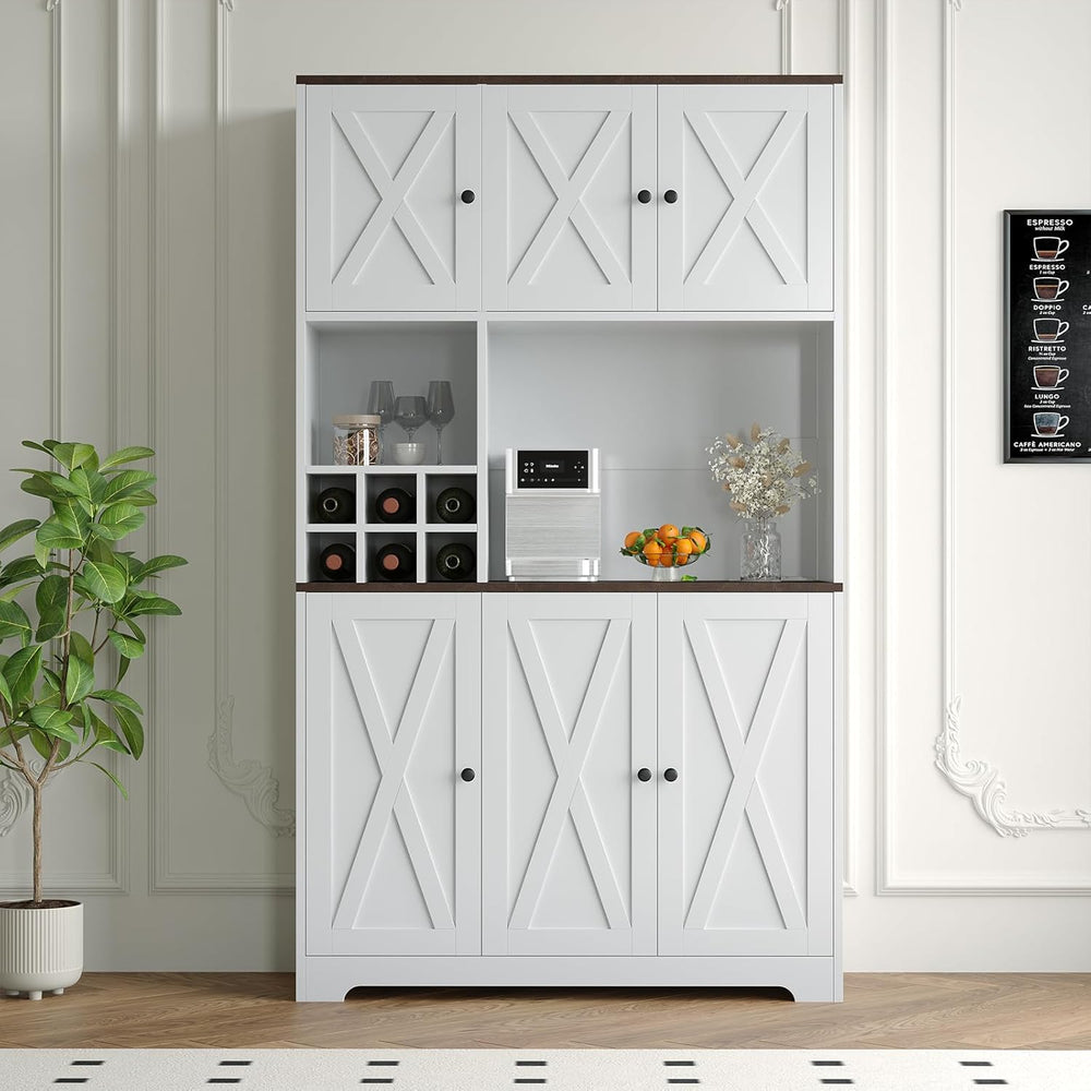 GarveeHome 71 Inch Tall White Kitchen Pantry Cabinet, Modern Farmhouse Kitche...