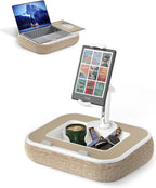 Viozon Kindle Pillow Stand Holder, Phone Holder for Bed, Laptop Lap Desk with Mouse Pad,Compatible with 4.7-13" Kindle/Tablet/Phone,10-15" Laptop, Snack Bowl&Cup Attachment&Detachable 360° Stand Arm