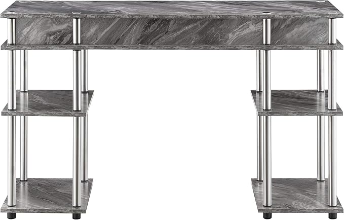Convenience Concepts Designs2Go No Tools Desk Home Office Desk with Shelves, Corner Shelf Vanity Desk Computer Desk Nail Table for Nail Tech - 47.25" L x 15.75" W x 30" H, Gray Faux Marble