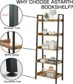 ASTARTH 5-Tier Ladder Shelf, 67 Inch Tall Open Floor Standing Bookshelf | Wooden Display Shelves with Metal Frame, for Living Room, Home Office, Rustic Brown