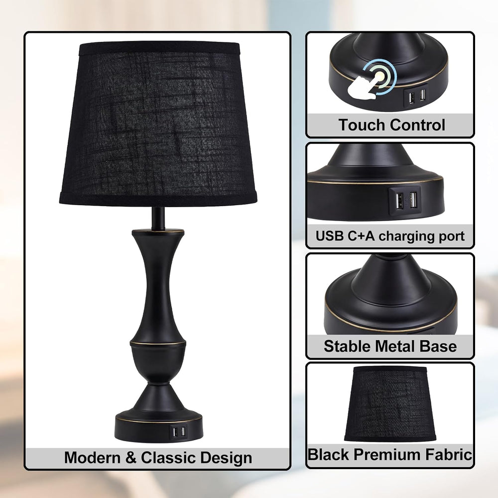 Luvkczc Black Touch Table Lamps Set of 2, 22" Tall Bedside Lamps