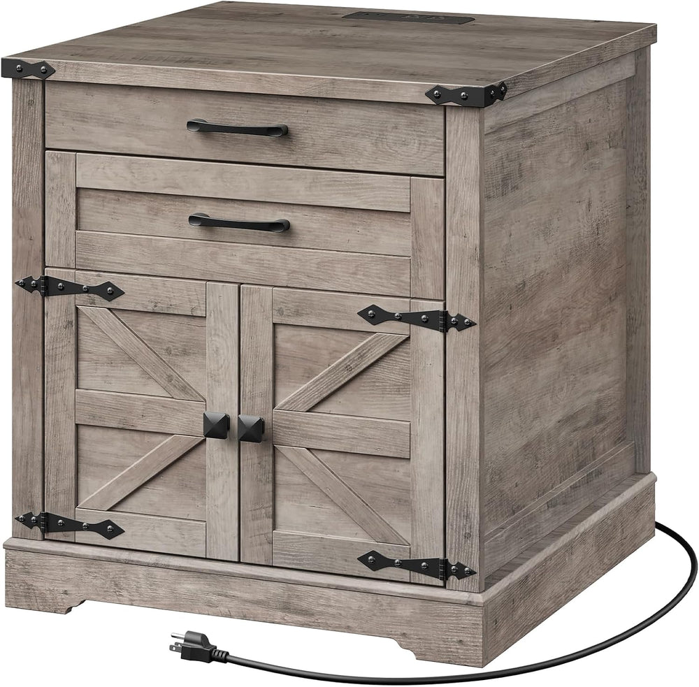 RALGEND Farmhouse End Table with Charging Station, 24'' Sofa Side Tab...