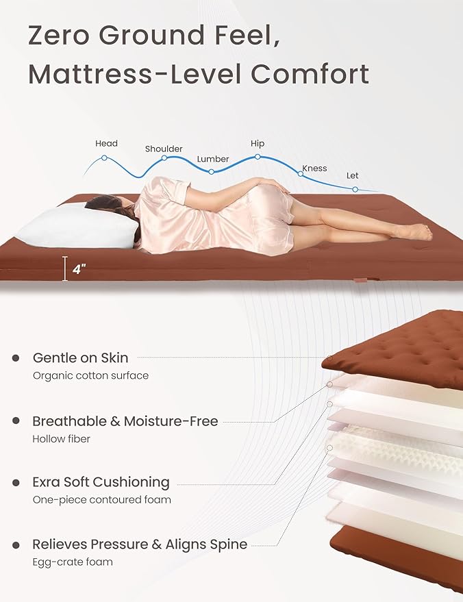 ZonLi Japanese Floor Futon Mattress Twin Size 39"x 80",100% Cotton Cover 4'' Thicken Tatami Mattress,Foldable Sleeping Pad,Portable Dormitory Tatami Mat,Roll Up Floor Lounger Bed for Adult
