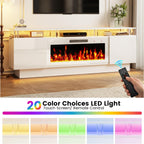 Fireplace TV Stand with White Fireplace, 70 Inch White Fire Place TV Stands for Living Room, Modern Electric Fireplace TV Stand with Cabinets & Acrylic Columns, Entertainment Center for TVs Up to 80"