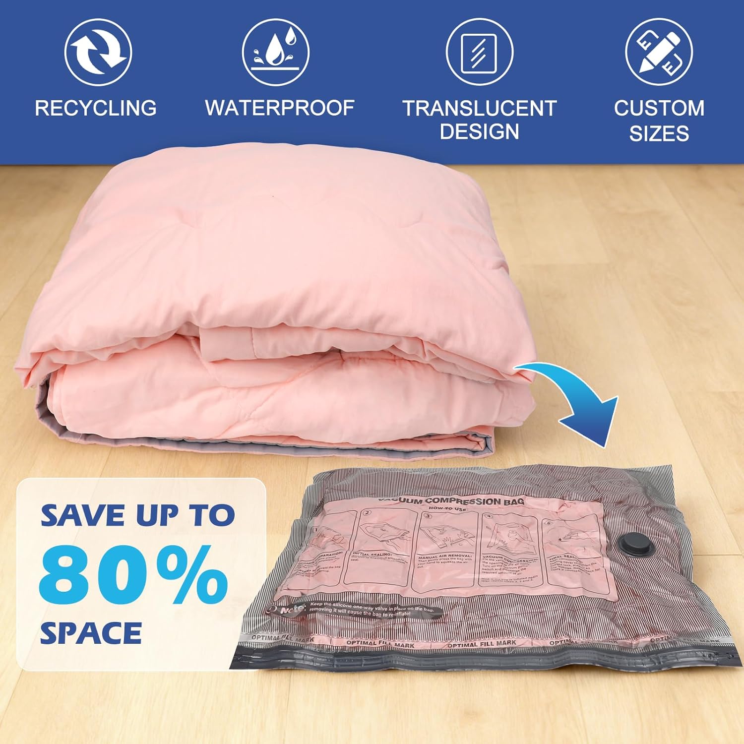 Travel Vacuum Storage Bags with Rechargeable Air Pump, 9 Pack Portable Space Saver Bags, Compression Bags for Clothing, Bedding, Seasonal Storage & Packing Bags for Moving