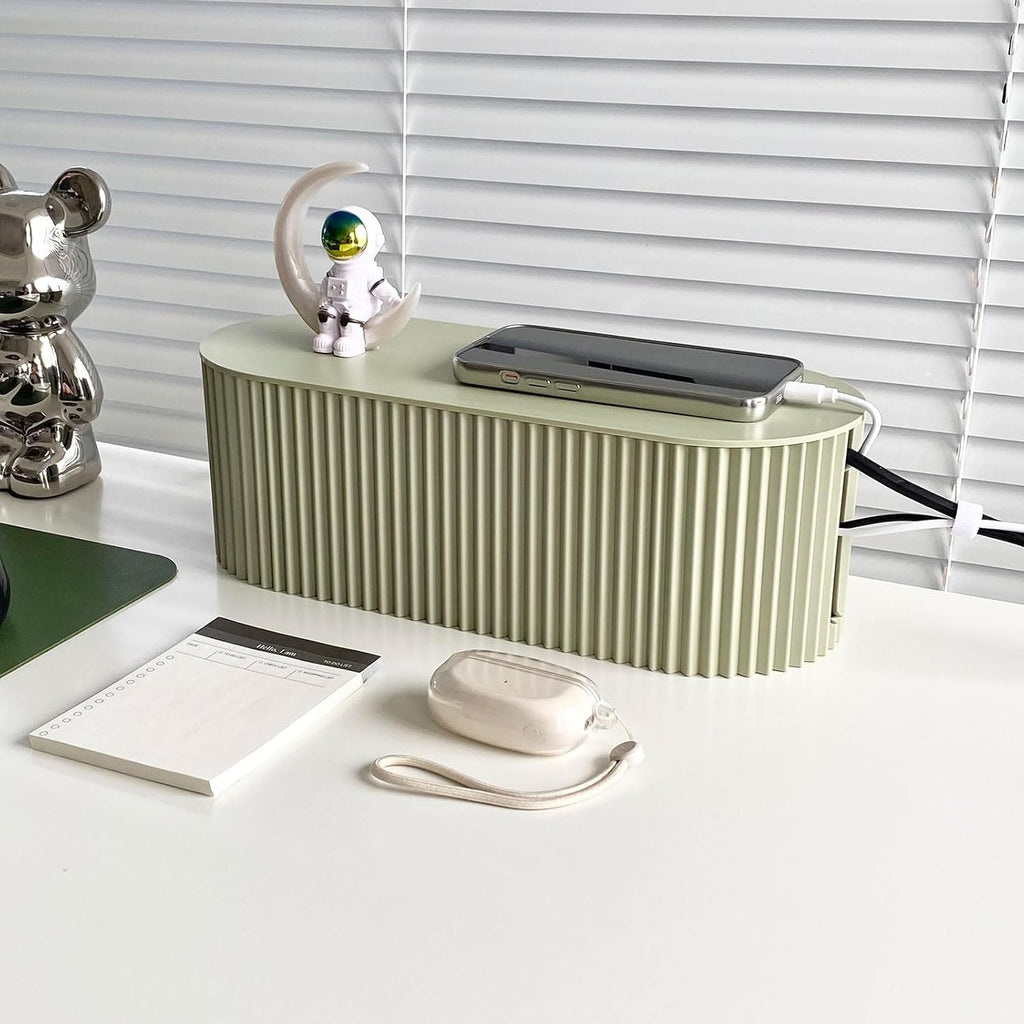 Green Cord Organizer Box, Plastic Cable Management Box with Lid, Power Strips Protector Cover Under TV and Desk for Home, Office, Bathroom, School, Wires Hider Protector for Floor (Small)