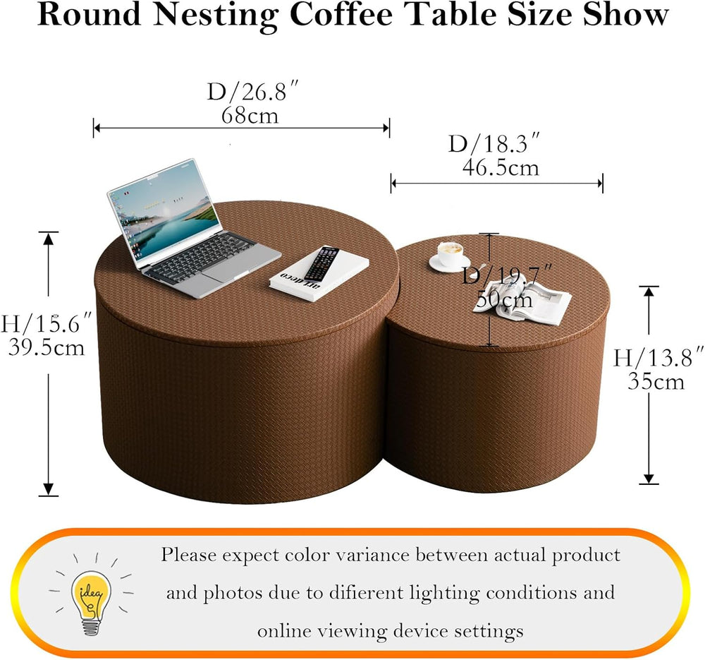 Round Nesting Coffee Table with Storage (C Brown 26.8+18.3in) | Modern Chic C...