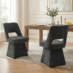 VKNOW Upholstered Swivel Dining Chairs Set of 2, Modern Dining Room Chairs with Open Back, Chenille Fabric Kitchen Chairs for Dining Room, Living Room, Bedroom, Vanity, Black