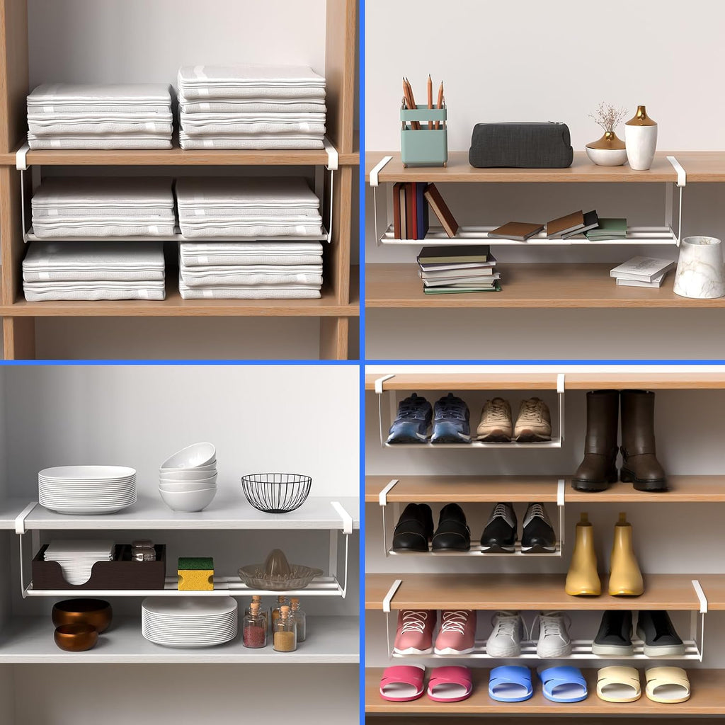 CroBlissful 2 Pcs Expandable Shoe Rack Organizer for Closet 16.5-31.5 Inch Adjustable Retractable Hanging Cabinet Shoe Shelf Dorm Room Storage for Space Saving (White)