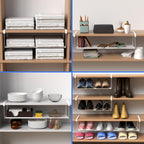 CroBlissful 2 Pcs Expandable Shoe Rack Organizer for Closet 16.5-31.5 Inch Adjustable Retractable Hanging Cabinet Shoe Shelf Dorm Room Storage for Space Saving (White)