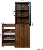 LUMISOL Tall Kitchen Pantry Cabinet with 4 Tier Pull-Out Storage Shelf, Kitchen Hutch Wooden Tall Bookshelf with 2 Glass Doors, Modern Display Storage Cabinet for Living Room Dining Room, Walnut