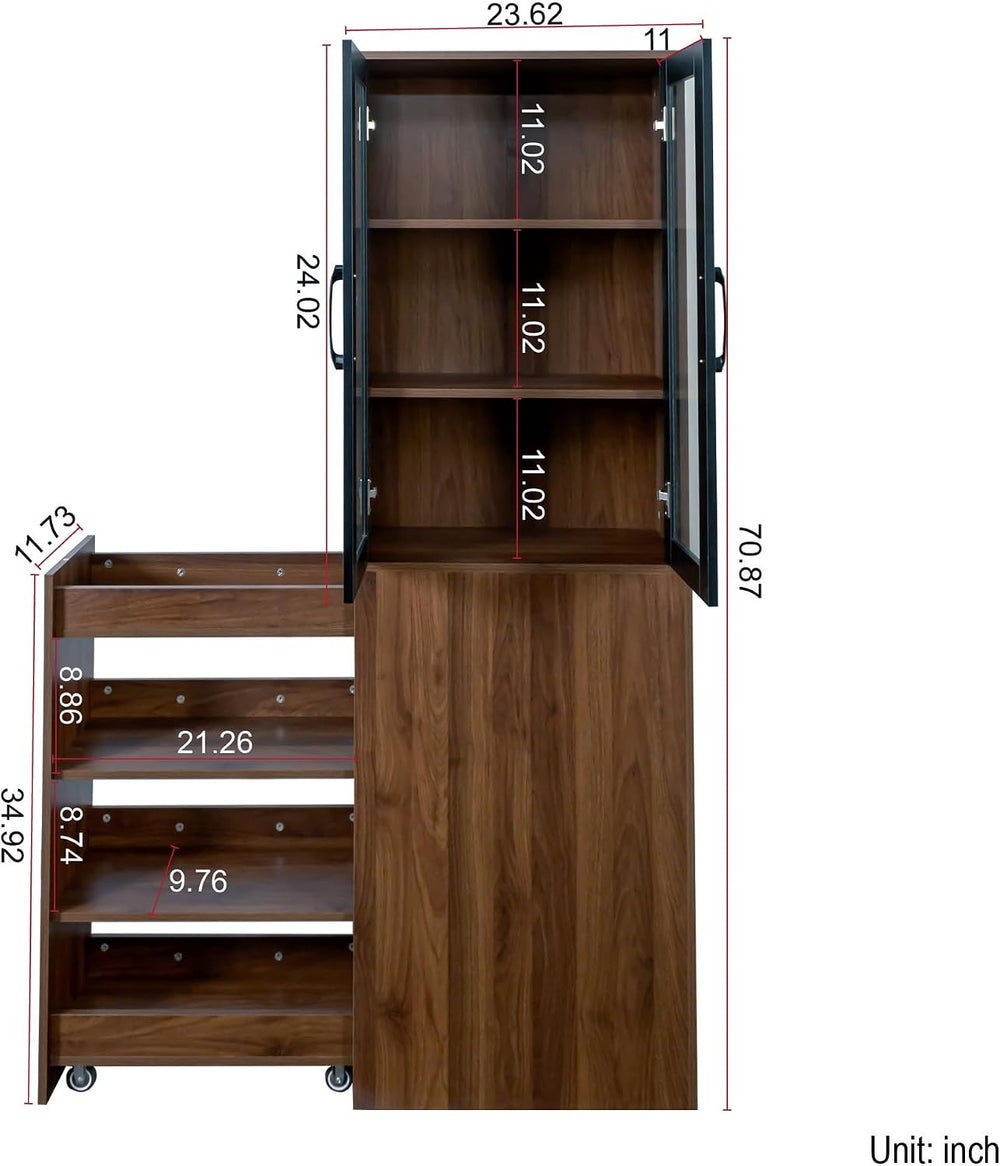 70.9" H Display Storage Cabinet , 4 Tier Multi-functional Pull-out Multi...