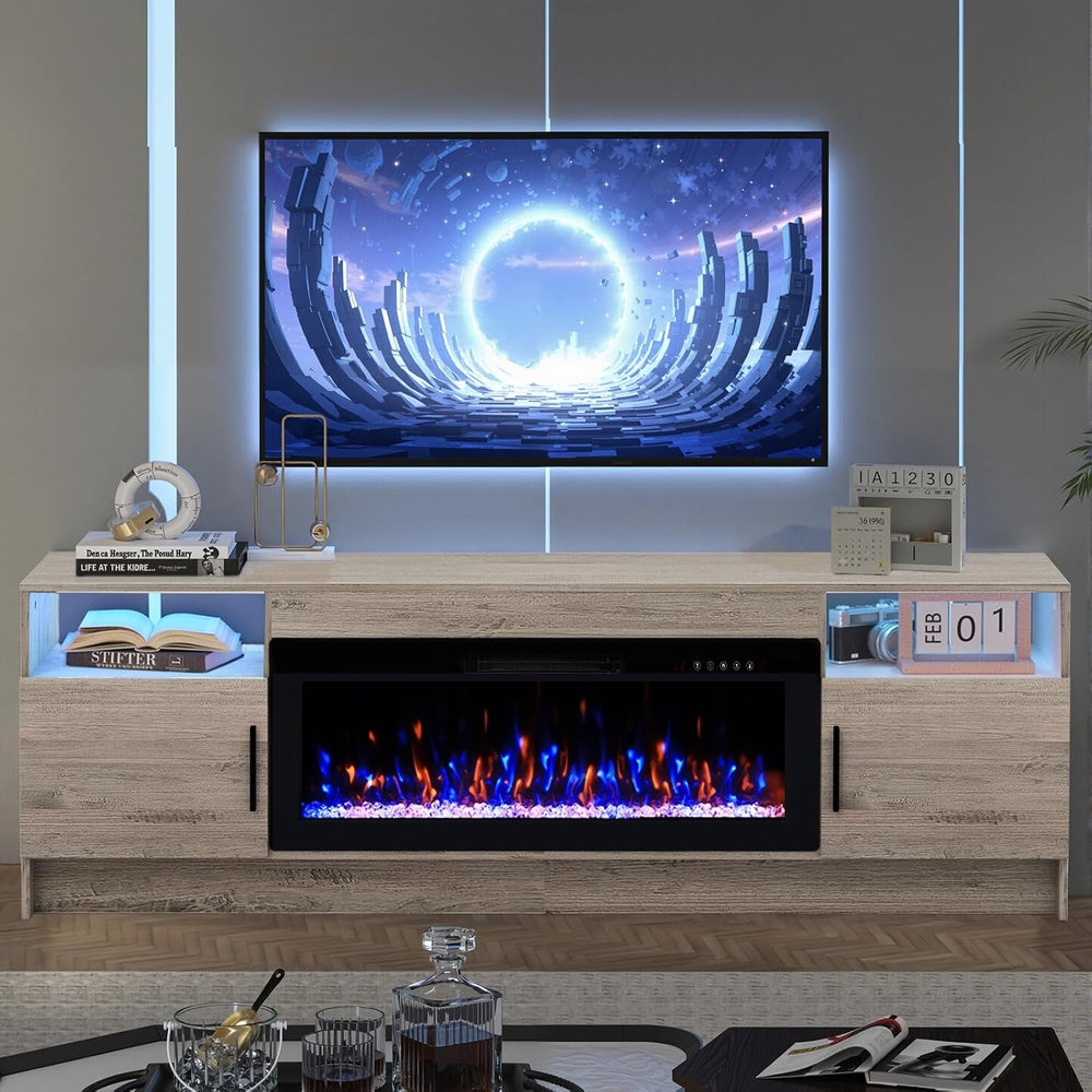 Kucreiheat Electric Fireplace TV Stand with Led Lights-42 Fireplace Entertain...