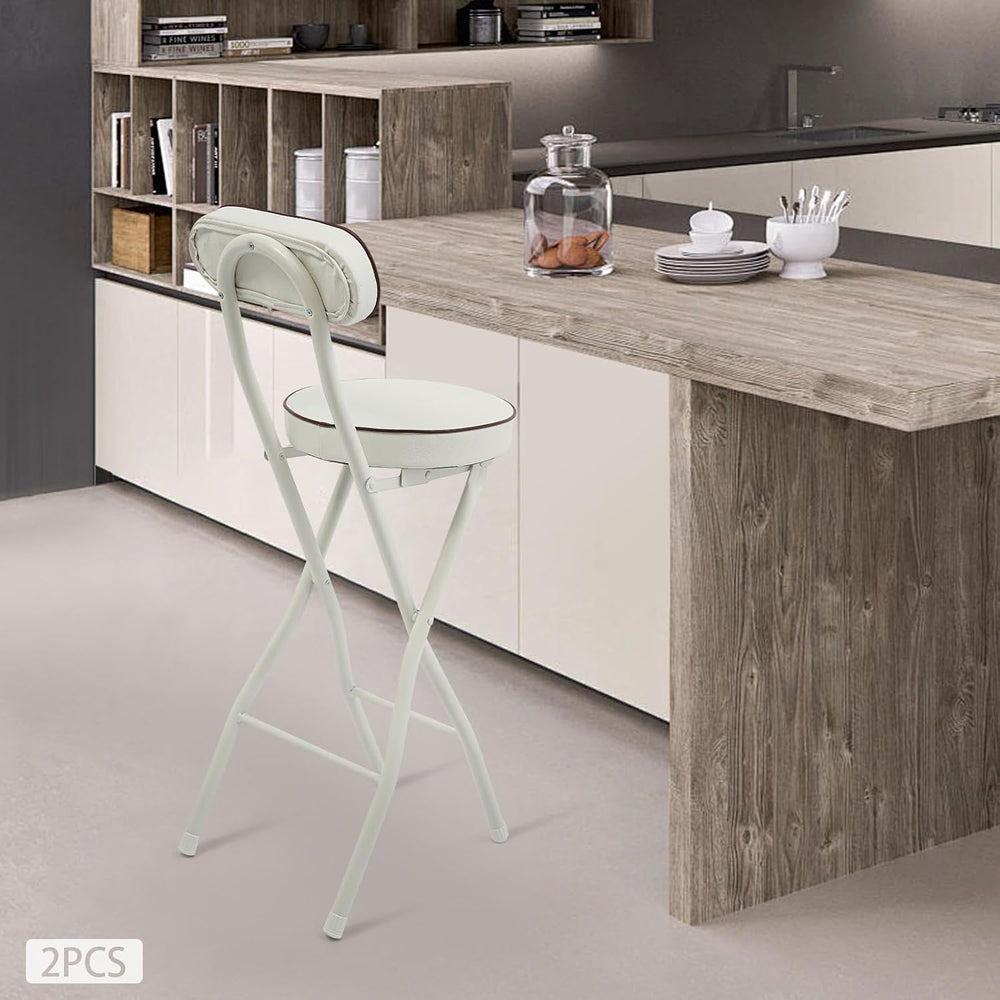 Folding Bar Stool with Backrest, Set of 2 Tall Cushioned Seats, 25.6 Inch Por...