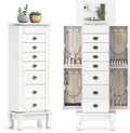 Giantex Standing Jewelry Cabinet with 7 Drawers, Flip-Top Mirror, 2 Side Doors with 12 Necklace Hooks, Divided Ring Compartments, Velvet-Lined Jewelry Armoire Organizer Chest (White)