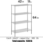 18" Deep x 42" Wide x 64" Height Wire Shelving Kit | 4-Tier | NSF Commercial Storage Rack Unit