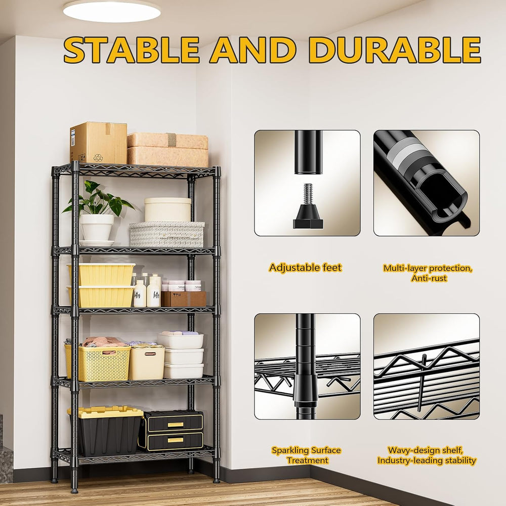 M MZG 1250 lbs 5 Tier Shelf Metal Storage Shelves Shelving Wire Rack Heavy Du...