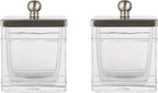 Glass Cotton Jar Holder 2 Pack– Satin Nickel Lid, Elegant Bathroom Storage Canister for Qtips, Cotton Balls, Floss, Makeup Organizer, Vanity & Bathroom Organization