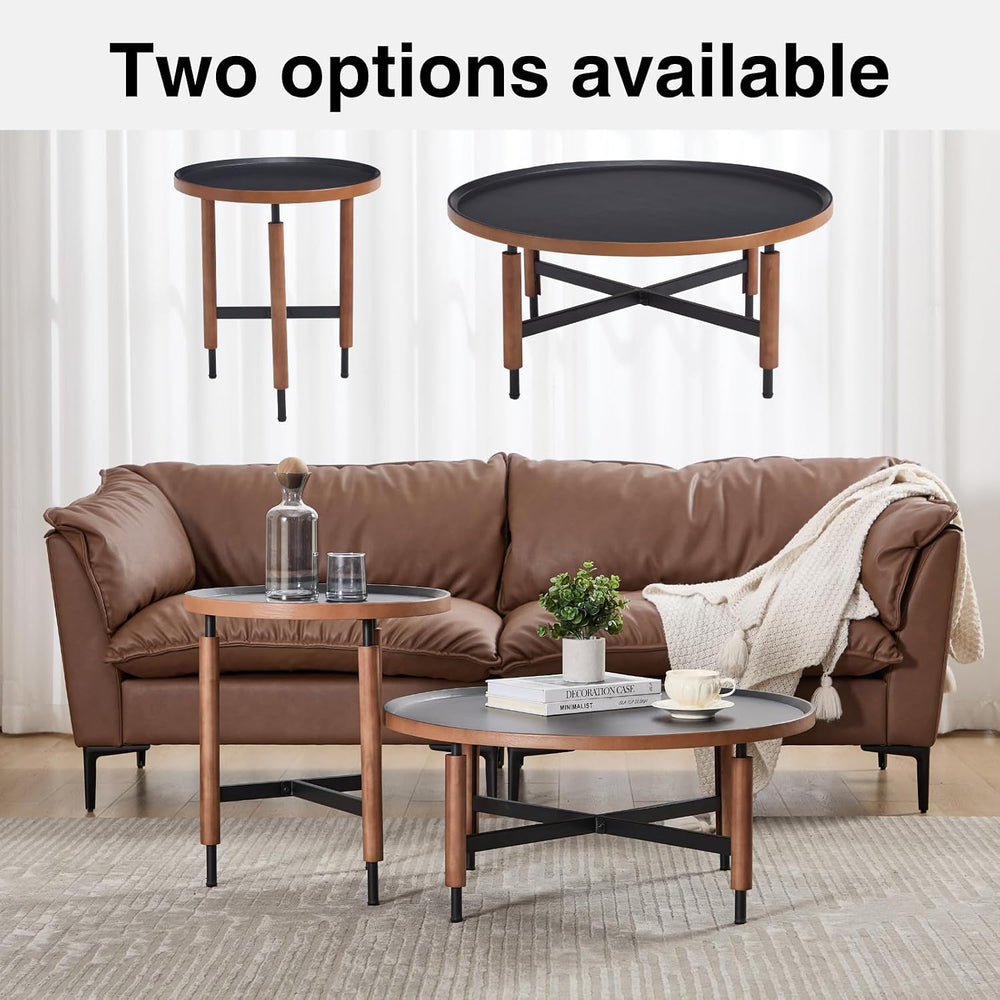 DUOMAY Modern Round Wood Side Table, 19.5'' Wide End Table with T-Sha...