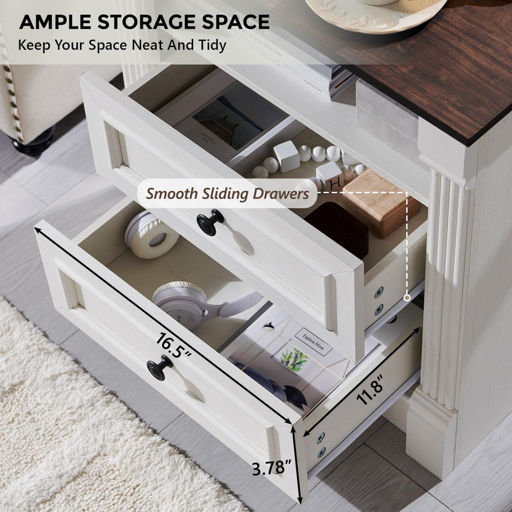 26" Tall Farmhouse Night stand Set of 2, 2 Drawers End Table w/Charging ...