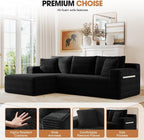 94.5" L-Shaped Cloud Sectional Couch for Living Room, Modern Minimalist Upholstered Boneless Sofa,Corduroy Fabric Modular Sectional Sofa with Chaise, No Assembly Required (Black, Left)