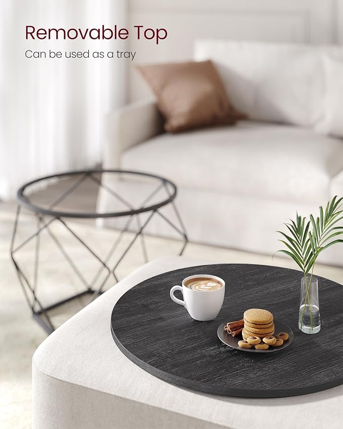 VASAGLE Small Coffee Table Set of 2, Round Coffee Table with Steel Frame, Sid...
