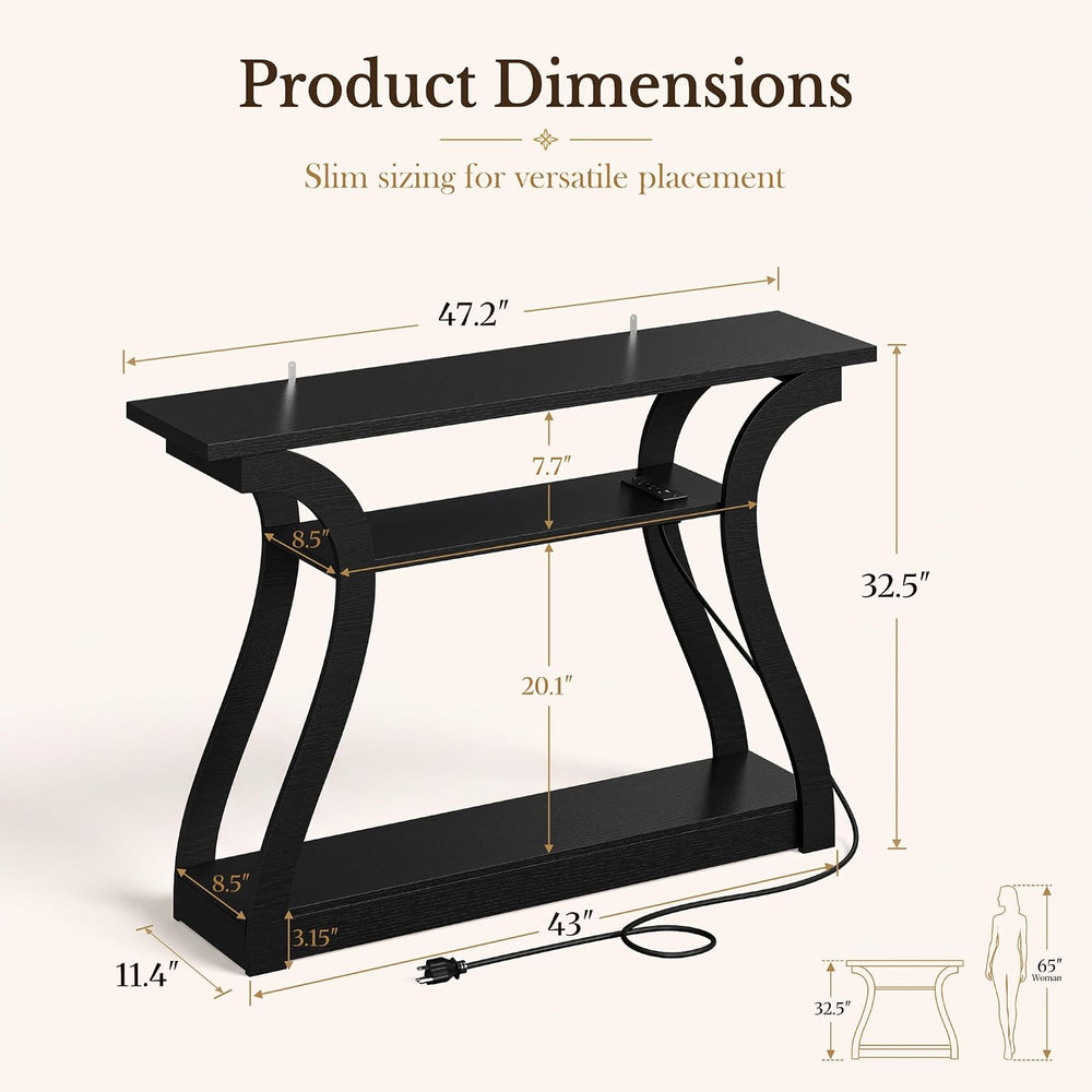 SUPER DEAL 47 in Wood Console Table with Charging Station, 3 Tier Narrow Entr...