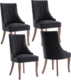 mikibama Linen Dining Chairs Set of 4 Channel Tufted Kitchen Dinner Chair Comfy Fabric Upholstered Accent Chair for Dining Room with Solid Wood Legs (Black 4pc)