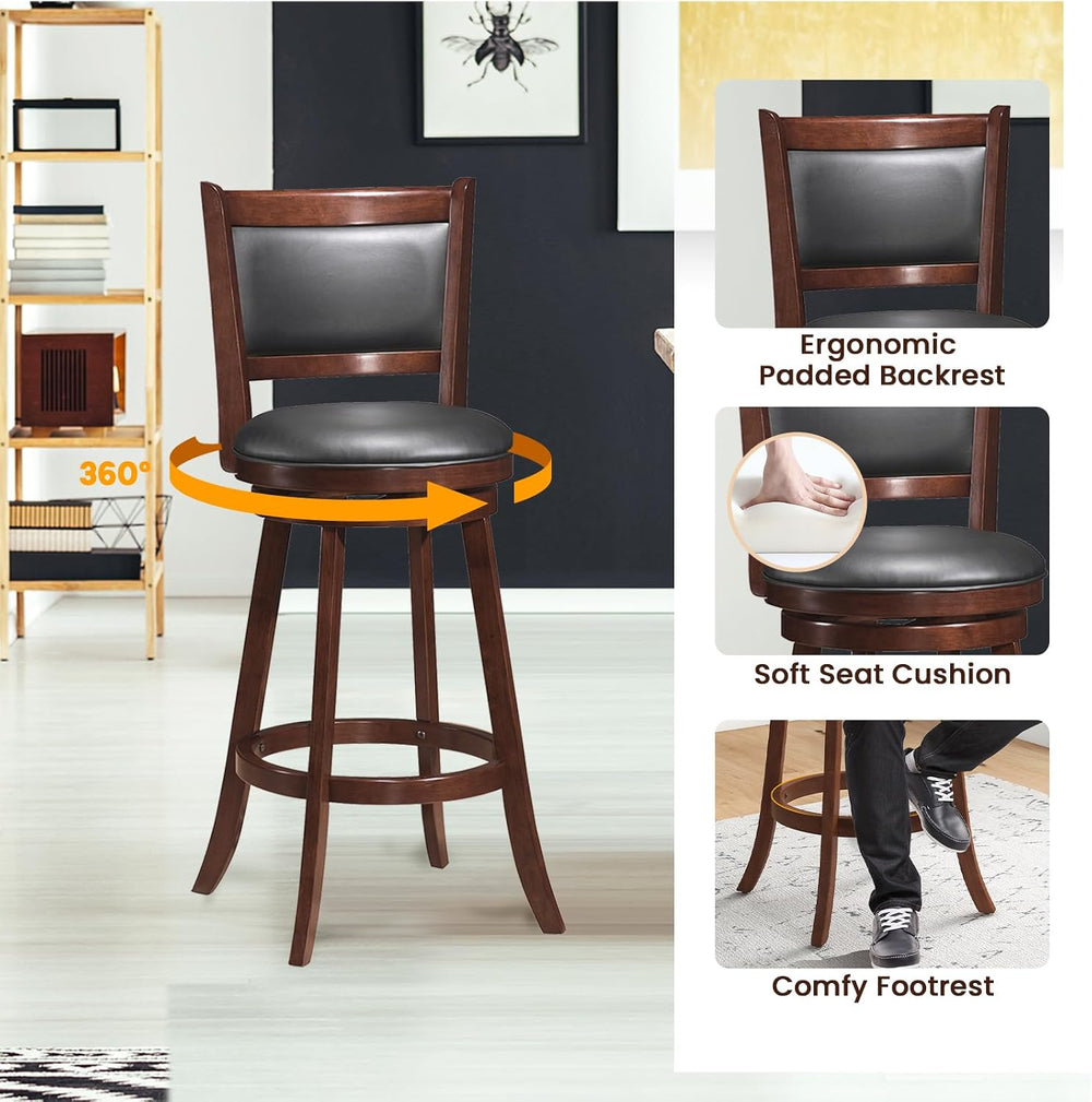 3 Piece Bar Table and Chairs Set, Round Counter Height Dining Table with Ches...