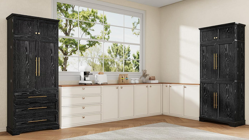 78.2" Tall Farmhouse Kitchen Pantry Cabinet with 8 Door Shelves, Storage...