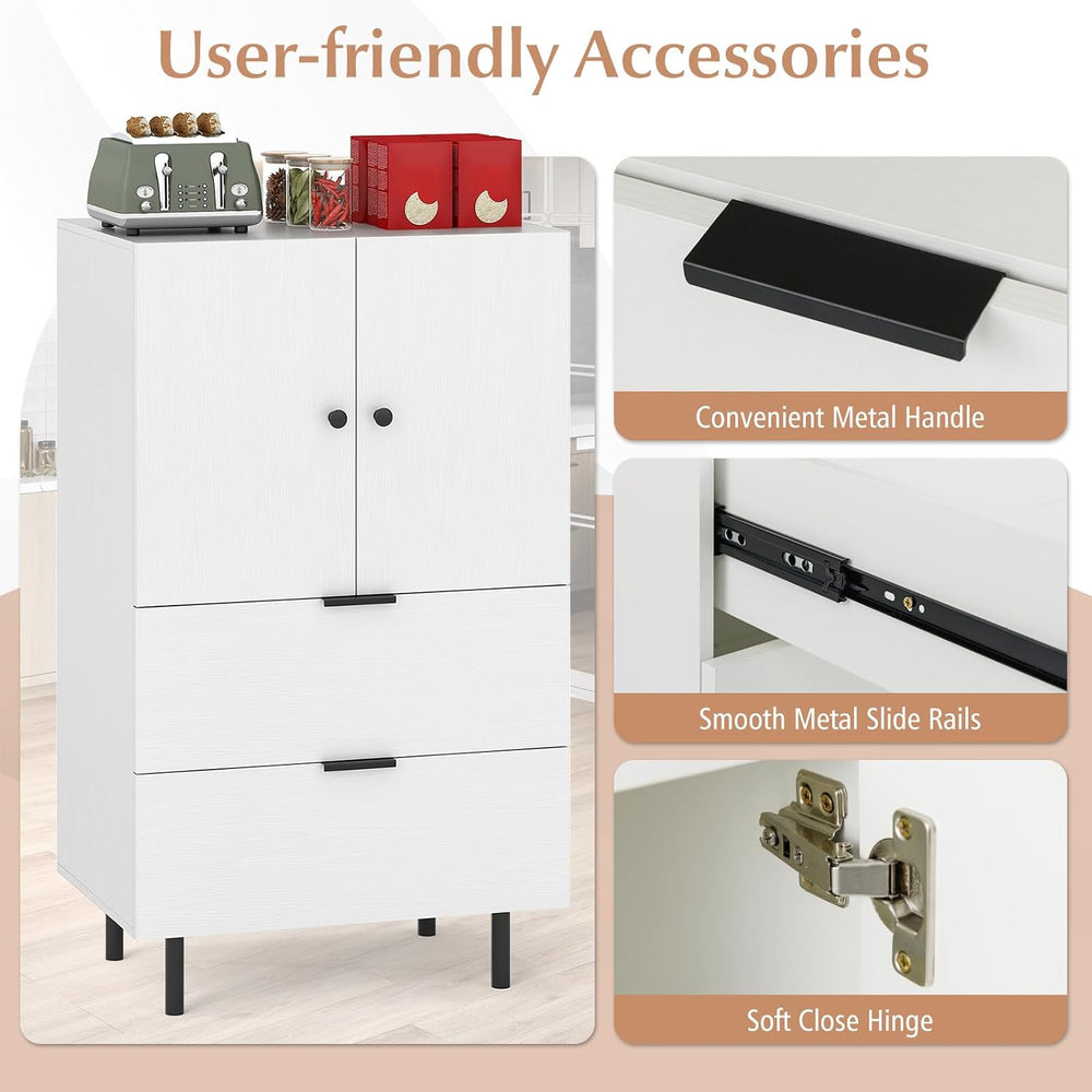LOKO Buffet Cabinet with 2 Drawers, 2-Door Serving Cupboard with Raised Metal...