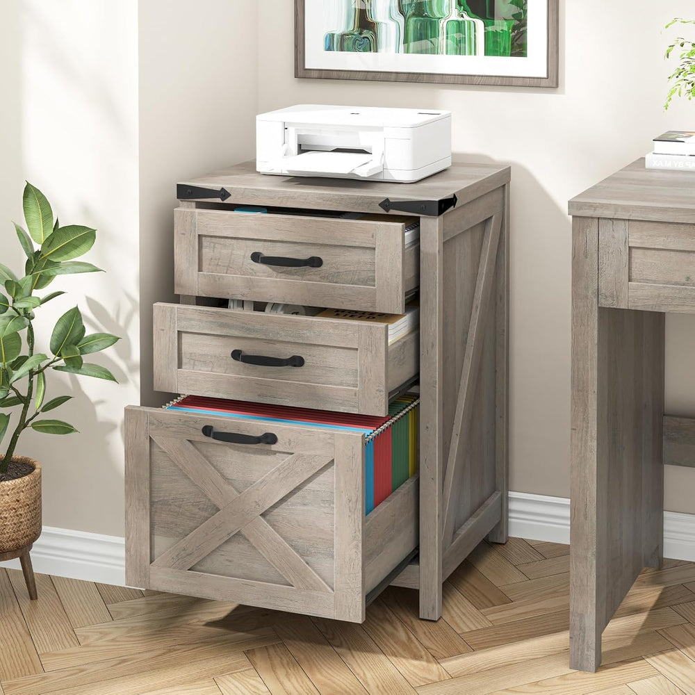 Small Farmhouse File Cabinet with 2 Drawers for Home Office, Rustic Grey | Ha...
