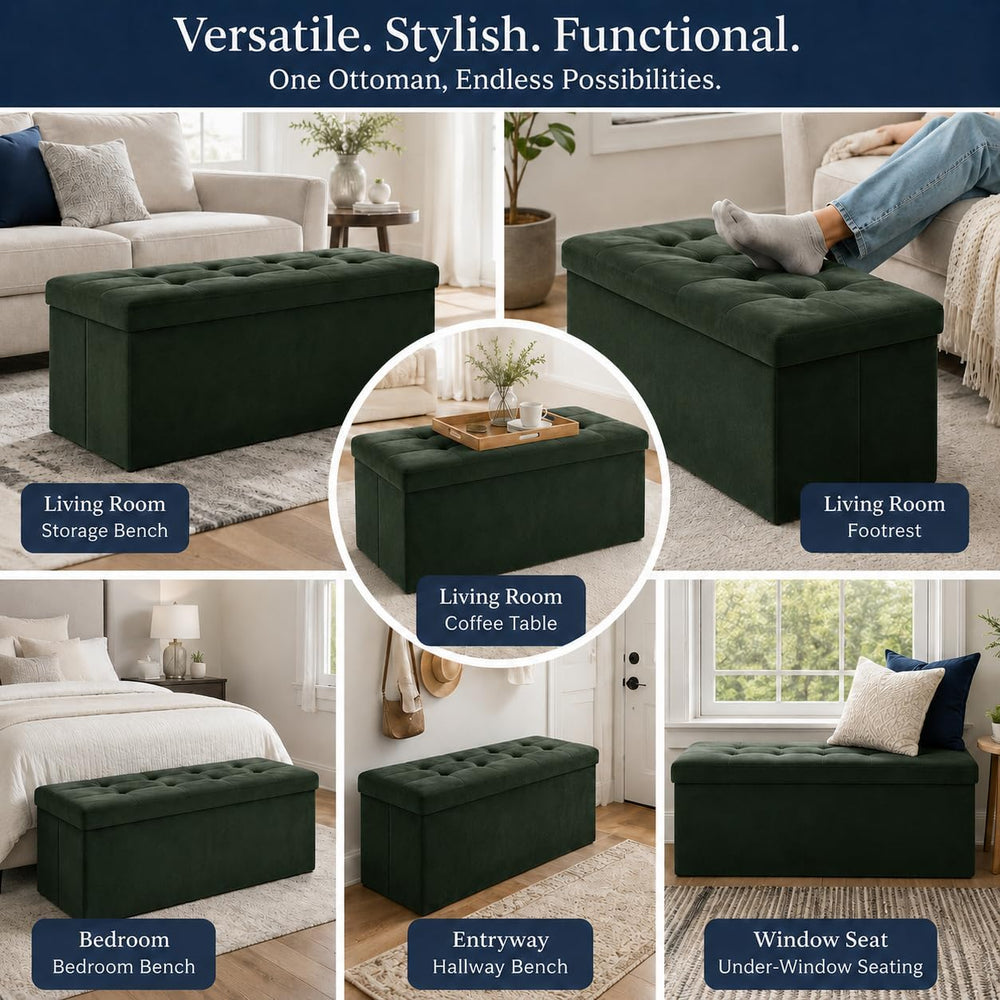ALASDO 43 Inch Folding Storage Ottoman Bench with Hidden Storage, Velvet Stor...