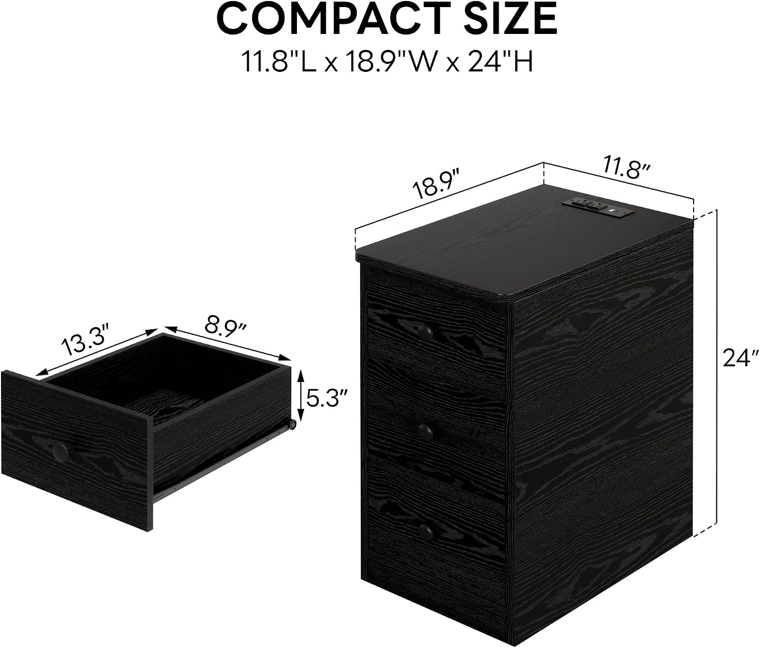LIKIMIO Nightstand with Charging Station, 3 Drawers Modern for Bedroom