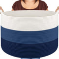 Maliton Woven Rope Blanket Basket Living Room, Storage Basket for Toy, 90L | 22x22x14 cotton rope basket. Holds blankets, toys & towels & laundry. For bedroom, nursery, bath & playroom. Soft & durable.