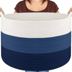 Maliton Woven Rope Blanket Basket Living Room, Storage Basket for Toy, 90L | 22x22x14 cotton rope basket. Holds blankets, toys & towels & laundry. For bedroom, nursery, bath & playroom. Soft & durable.
