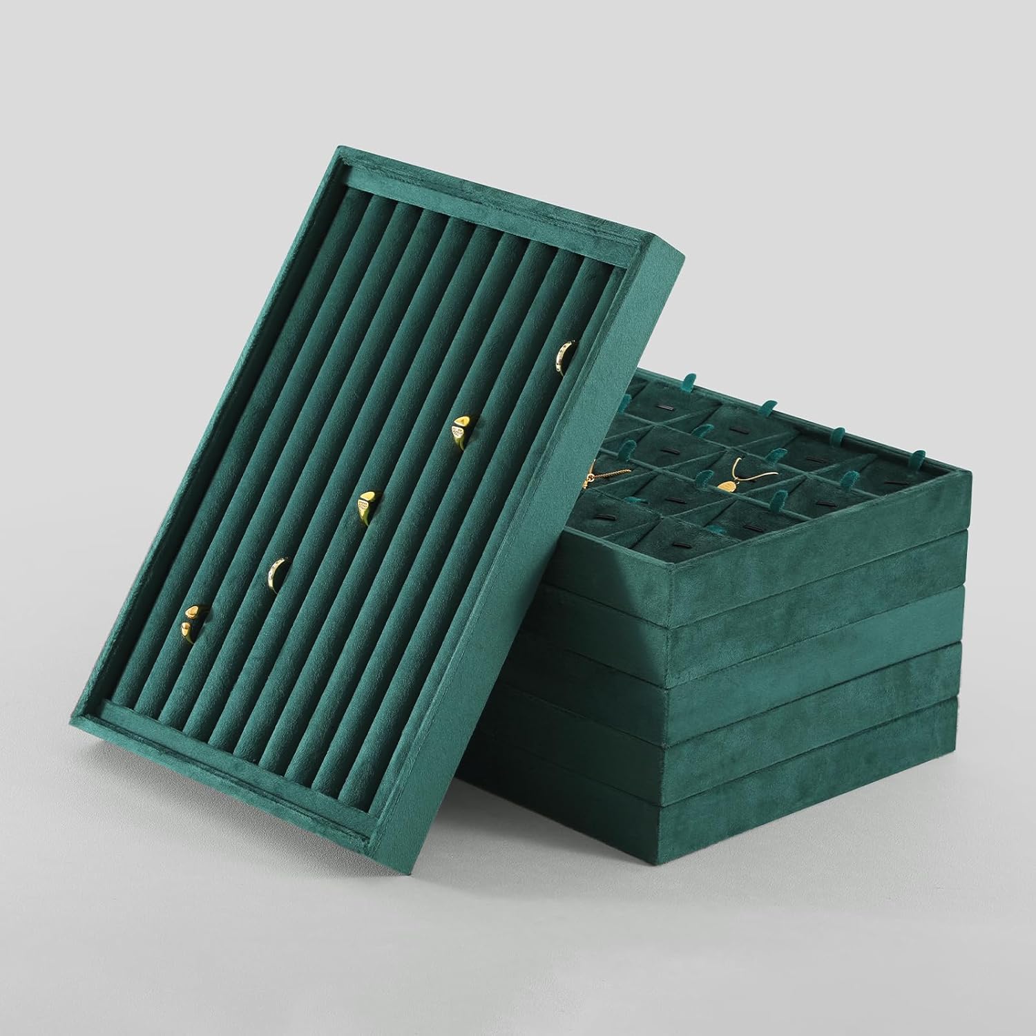 Ring Tray, Velvet Jewelry Trays,Premium Ring Display Case,Luxury Stud Earring Organizer,Green Jewelry Storage