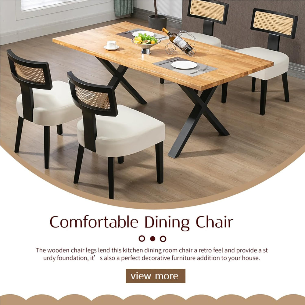 Farmhouse Rattan Dining Chairs Set of 2, Upholstered Modern Dining Room Chair...