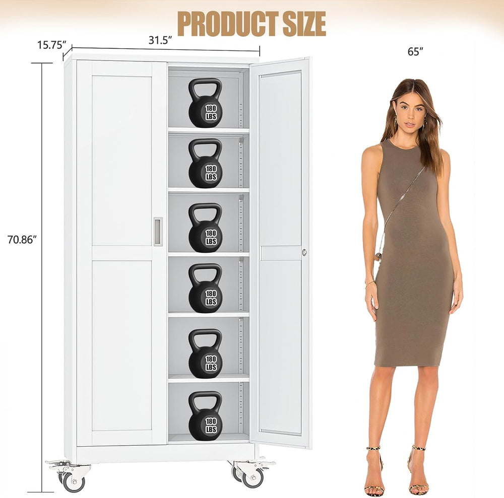 75" H Metal Pantry Storage Locker Cabinet with Wheels,Rolling Kitchen Pa...