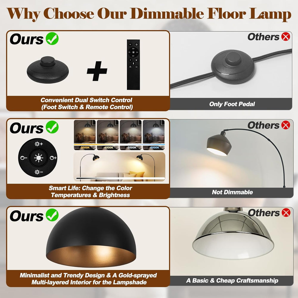【Upgraded】Black Arc Floor Lamps for Living Room - Dimmable Arched Floor Lamp ...