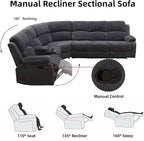 Manual Recliner Sectional Sofa Set, Corduroy L-Shaped Living Room Furniture Sets, Reclining Corner Couch with Drop-Down Table/Storage Console/Cup Holders for Home Office (Dark Grey, Sectional)