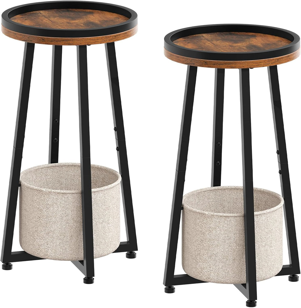 HOOBRO Small Round Side Tables, Set of 2, 2-Tier Round Sofa End Tables, Compa...