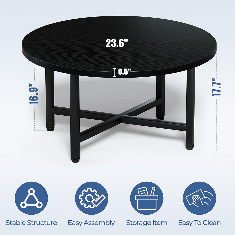 Coffee Table, 23.6" Small Coffee Tables, Black Round Coffee Table
