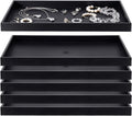 LemonRoad 6 Pack Plastic Jewelry Tray Stackable Black Jewelry Display Drawer Inserts Organizer for Ring Necklace Earring Bracelets Showcase Display for Women Her