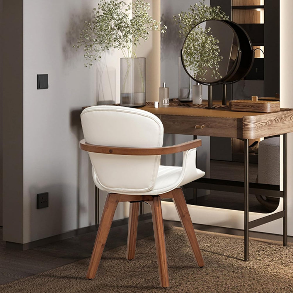 LUNLING Swivel Dining Chairs Set of 4, Mid Century Modern White Faux Leather ...