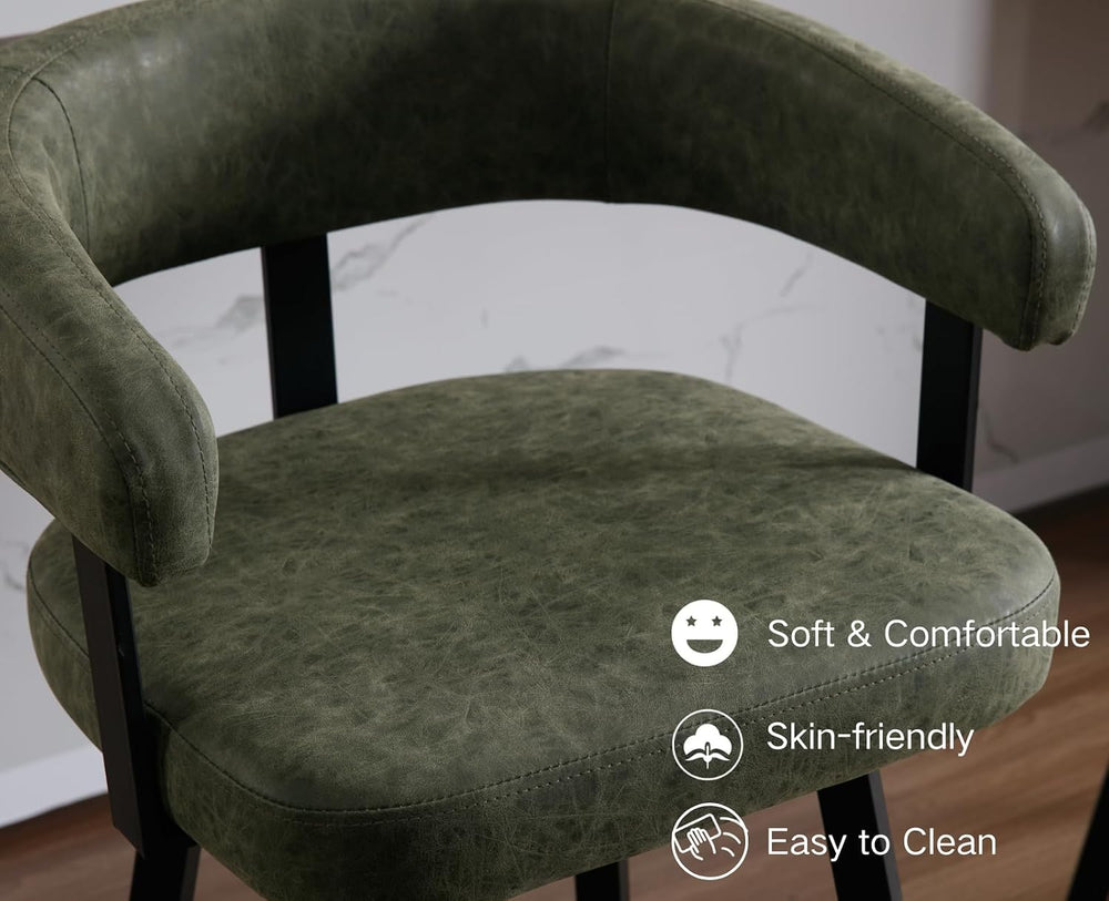 Shunzhi Modern Green Counter Height Bar Stools Set of 2 Leather Barstools wit...