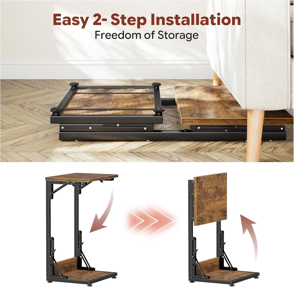 Simple Trending Folding Side Table, C Shaped End Table, TV Tray Couch Table f...