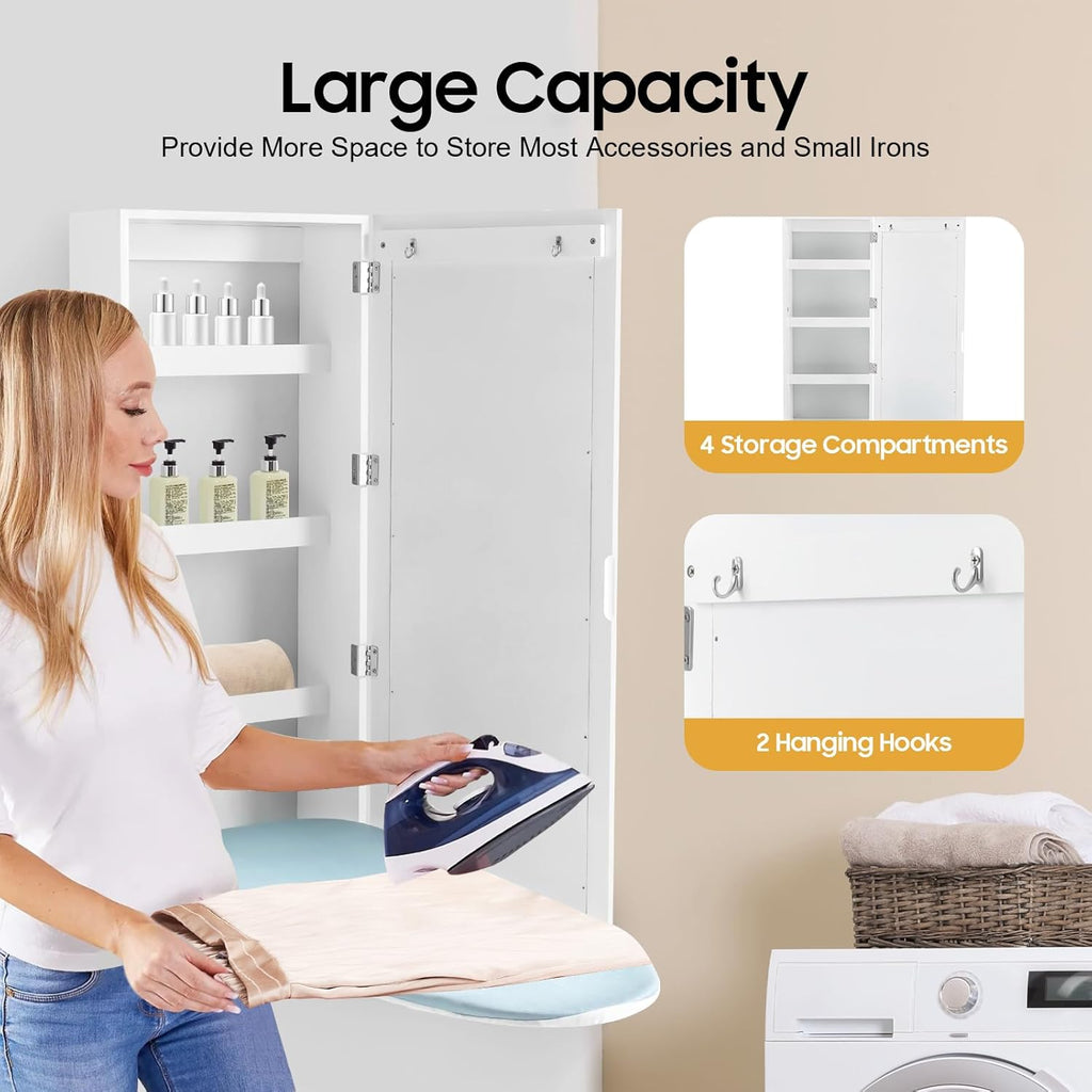 Wall Mounted Ironing Board with Storage Cabinet,Foldable Ironing Storage Station,Built in Foldable Ironing Board Closet with Storage